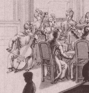 E' il suonatore di viola più a sinistra facente parte del gruppo disegnato da Carl Heinrich Jakob Fehling nel 1719 durante le celebrazioni ai giardini reali italiani di Dresda