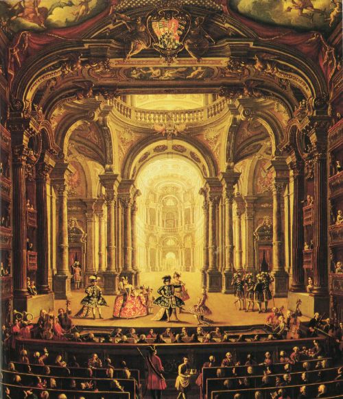 Scena da ARSACE di Feo, al Teatro Regio di Torino, 1740, dipinto di D. Oliviero