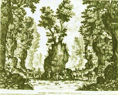 Torelli: scena da Venere Gelosa, 1643