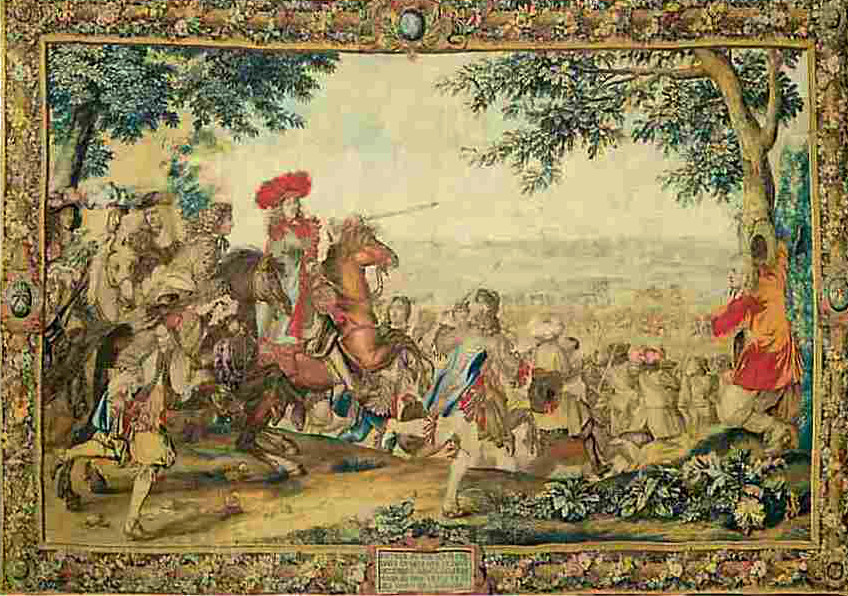 Arazzo a Versailles che descrive entrata di Luigi XIV a Dunkerque