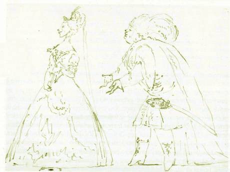 Bordoni e Senesino nel Gianguir di Giacomelli, caricatura di Ricci, 1729