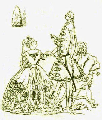 Opera à la mode, caricatura di Joseph Goupy ca. 1730 , ispiarata a Marco Ricci, che rappresenta Heidegger "in preda all'ira", con la Cuzzoni e Farinelli