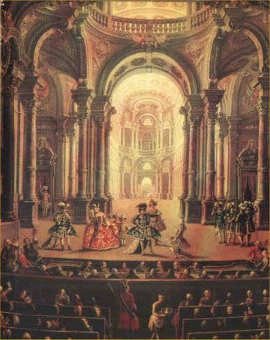 Scena da ARSACE di Feo, Teatro Regio di Torino, 1740, dipinto di D. Oliviero