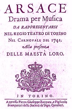 frontespizio dell'opera ARSACE di Feo, 1741