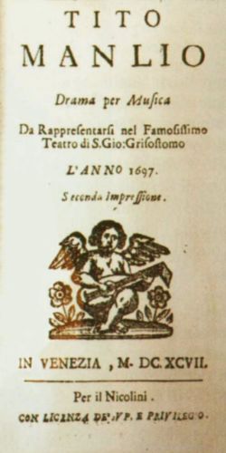 frontespizio TITO MANLIO, musicato da Pollarolo, "per il Nicolini"
