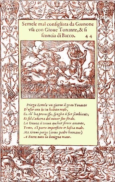 Il mito di Semele, incisione del 1559