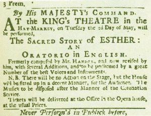 Avviso per la ripersa di Esther, 1732