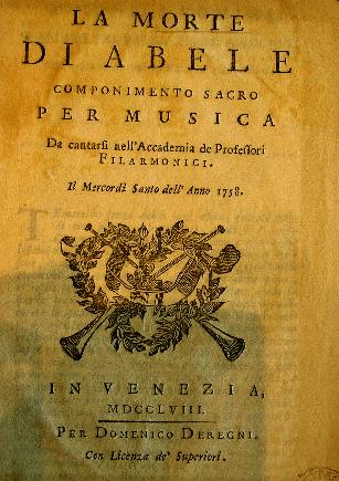 Frontespizio di La morte di Abele di Pampani (Casa Goldoni)